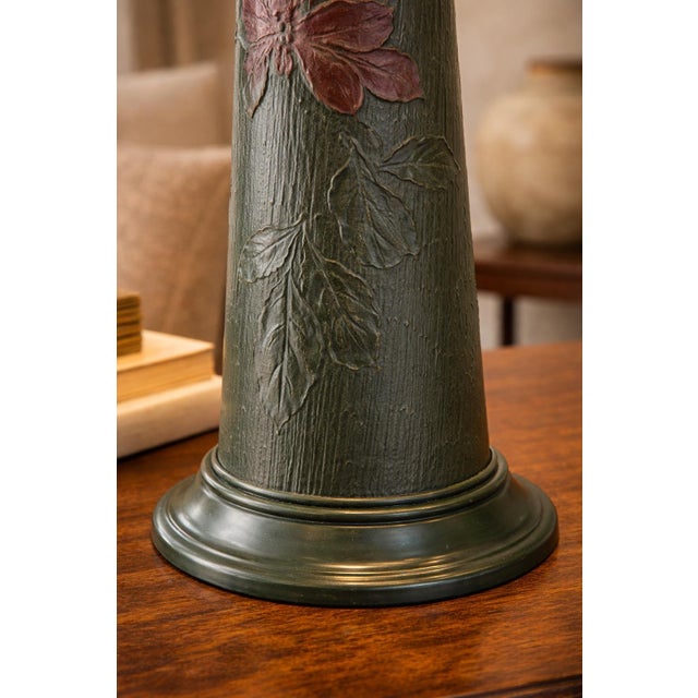 Mid-20th Century Arts & Crafts Style Verdigris Floral Cast Metal Table Lamp For Sale - Image 4 of 11