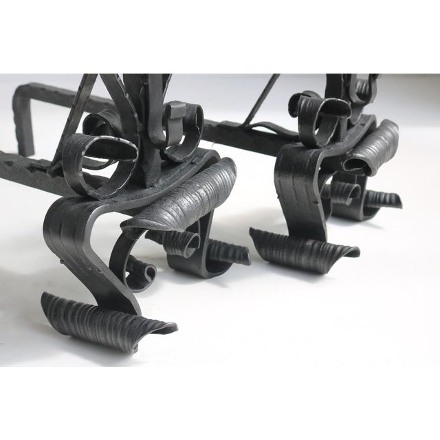 Antique Hand-Forged Wrought Iron Andirons, 1890s, Set of 2 For Sale - Image 10 of 13