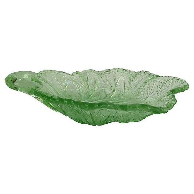 Contemporary 1920s Depression Glass Green Leaf Serving Plate For Sale - Image 3 of 6