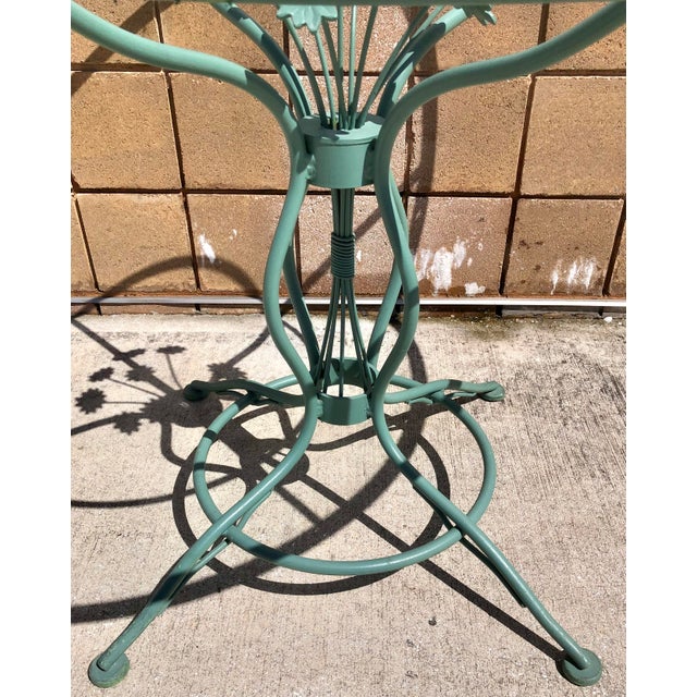 Metal Mid Century Woodard & Sons Wrought Iron Daisy Flower Round Glass Top Patio Table For Sale - Image 7 of 12