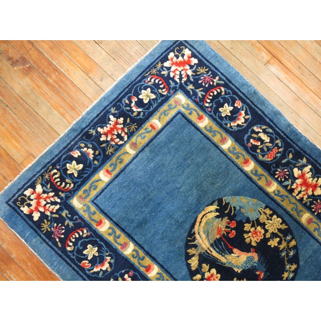 Sky Blue Traditional Chinese Peking Scatter Rug For Sale - Image 4 of 6