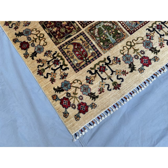 Cream Hand-Knotted Afghan Bakhtiari Panel Garden Wool Area Rug - 8'1" X 11'5" For Sale - Image 8 of 16