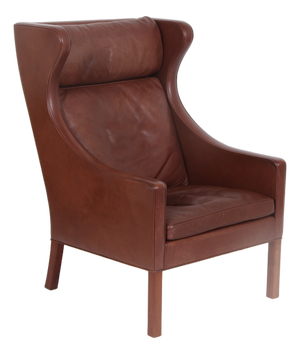 Model 2204 Wing Chair in Brown Leather by Børge Mogensen for Fredericia, 1974