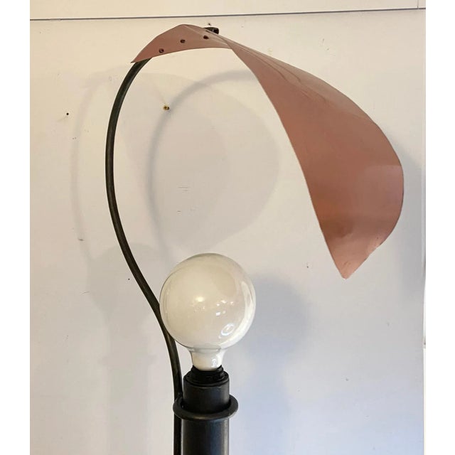 Black Floor Lamp in Black Painted Metal and Large Copper Leaf, 1980s For Sale - Image 8 of 9