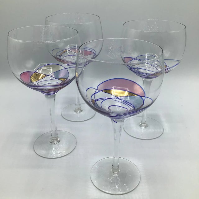 Romanian Cristiro Mosaic Pattern Wine Glasses Hand Blown - Set of 4 For Sale - Image 13 of 13