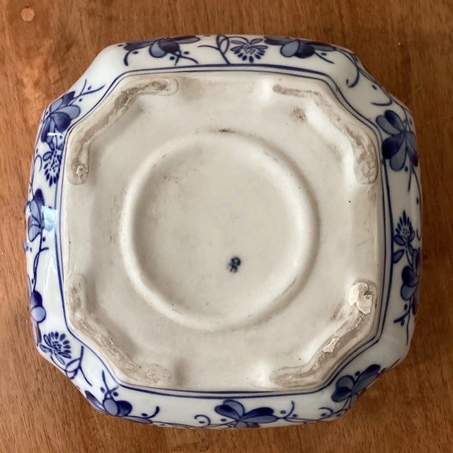 Mid 20th Century Vintage Octagon Chinese Hand -Painted Blue & White Porcelain Bonsai Cachepot/ Planter For Sale - Image 5 of 12