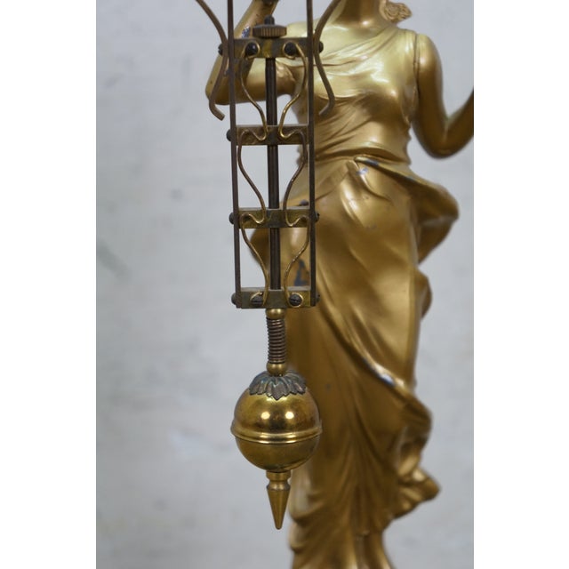Japanese Linden Art Nouveau Swinging 8 Day Diana Statue Desk Clock 14" For Sale - Image 9 of 18