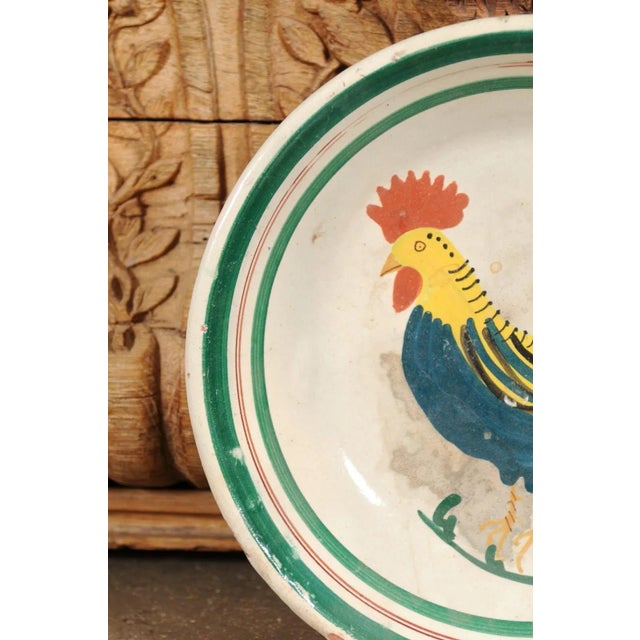 Italian Early 20th Century Pottery Bowl with Rooster Motif & Green Border For Sale - Image 11 of 13