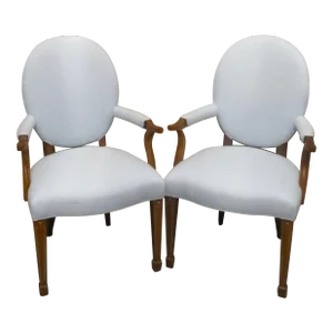 Hickory Chair Company Inlaid Mahogany and Upholstered Open Louis XVI Armchairs - a Pair