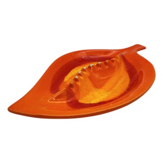 Mid-Century Ceramic Leaf Ashtray, Orange and Yellow Drip Glaze, 1960s For Sale