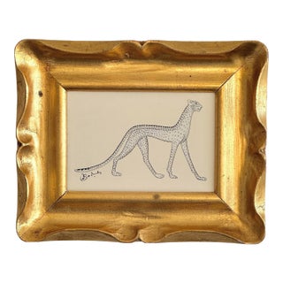 Original Hand-Painted Folk Cheetah Painting, Framed For Sale