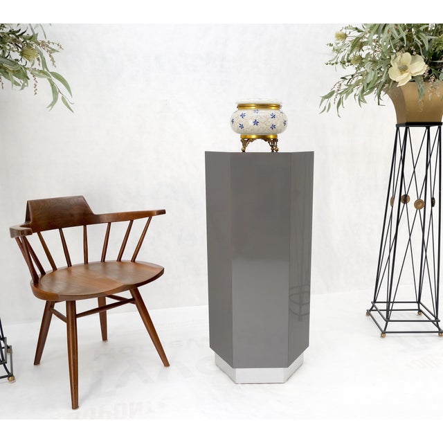 Metal Grey Laminate Aluminum Base Hexagon Shape Mid-Century Modern Pedestal For Sale - Image 7 of 9