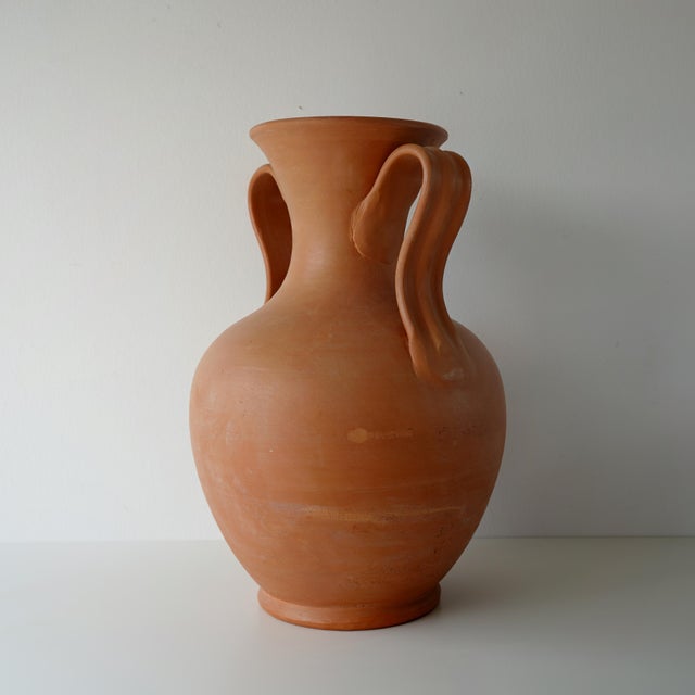 1980s Vintage Italian Terracotta Ceramic Amphora Vase For Sale - Image 5 of 11