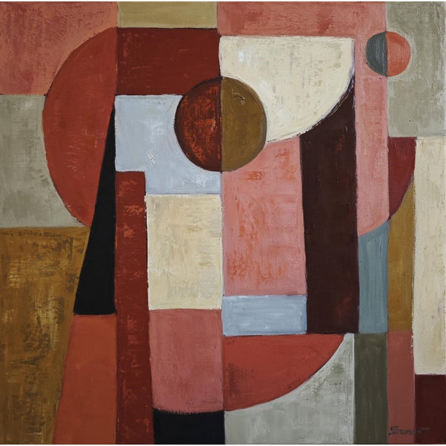 Construction Intime is an original oil painting by French contemporary artist Sophie Dumont. This abstract geometric...