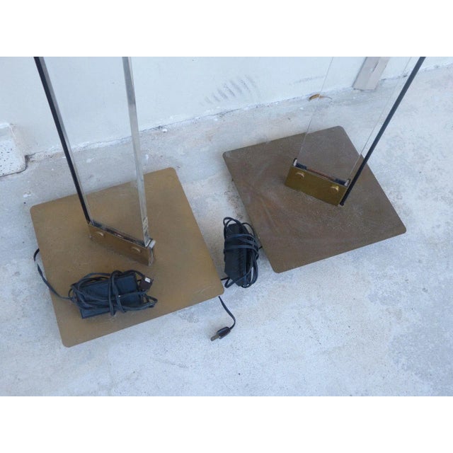 Metal 1970s Italian Architectural Skyscraper Lucite and Brass Floor Lamps - a Pair For Sale - Image 7 of 9