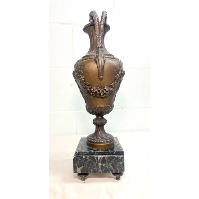 Antique Ornate Bronze Patinated Marble Victorian Ewer Mantle Garniture Vase For Sale - Image 14 of 15