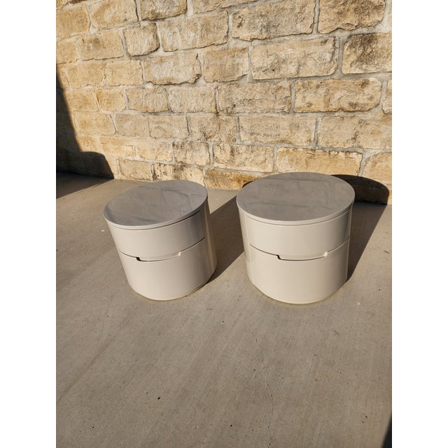 Pair of Round Side Tables With Drawers For Sale In San Antonio - Image 6 of 10