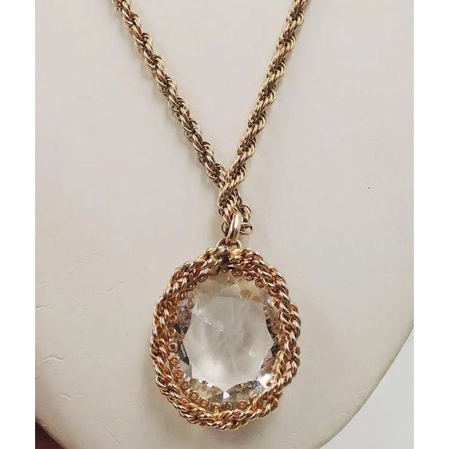 Vintage 1950s Signed Napier Clear Rhinestone Pendant Necklace For Sale In Philadelphia - Image 6 of 11