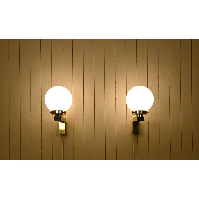 Swedish Model V397 Sconces in Brass and Opaque Glass by Hans-Agne Jakobsson for Hans-Agne Jakobsson AB, 1970s, Set of 2 For Sale - Image 3 of 11