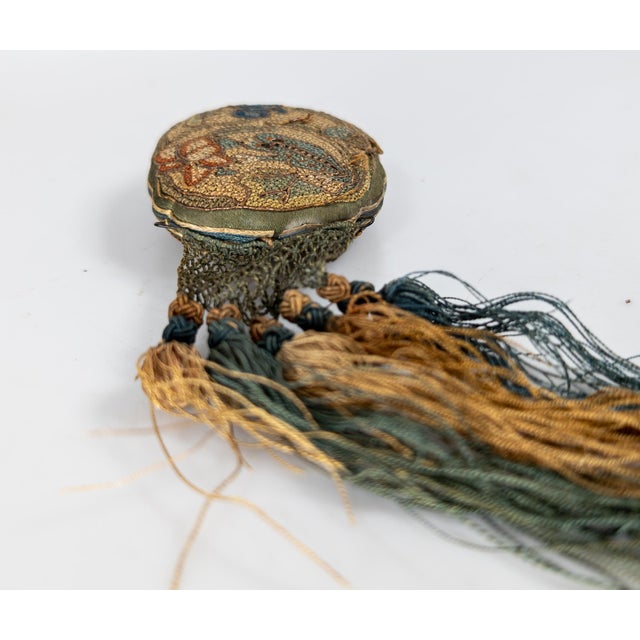 19th Century Chinese Silk Embroidered Forbidden Stitch Robe or Hair Embellishment For Sale - Image 9 of 13