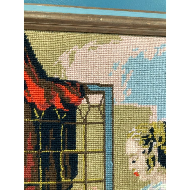 Vintage Framed Needlepoint Artwork After Vermeer Girl Reading at Window For Sale - Image 4 of 10
