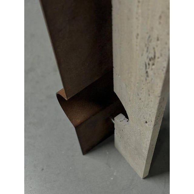 Oculus X Floor Lamp in Oxidized Iron & Travertine by D´ARK Atelier For Sale - Image 4 of 18
