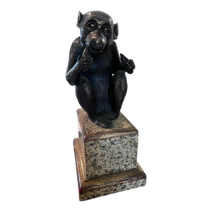 Vintage Maitland-Smith Bronze Monkey Sculpture on Stone Pedestal