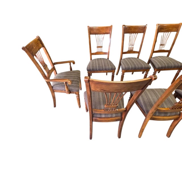 Late 20th Century Traditional Expandable Wood Dining Table With 8 Upholstered Chairs – 9 Piece Set For Sale - Image 9 of 9