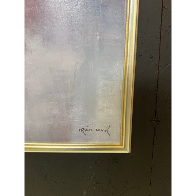 Mid Century Abstract Oil Painting on Canvas Signed by Irvin Wood Dimensions:67.5”x49.5”x1.75” Condition:great used condition.