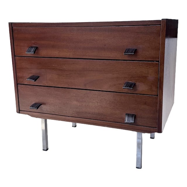 Teak Chest of Drawers with Leather Handles, 1960s For Sale