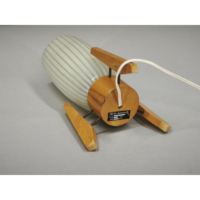 Mid-Century Modern Glass and Wood Tripod Table Lamp by Drevo Humpolec, 1970s For Sale - Image 6 of 12