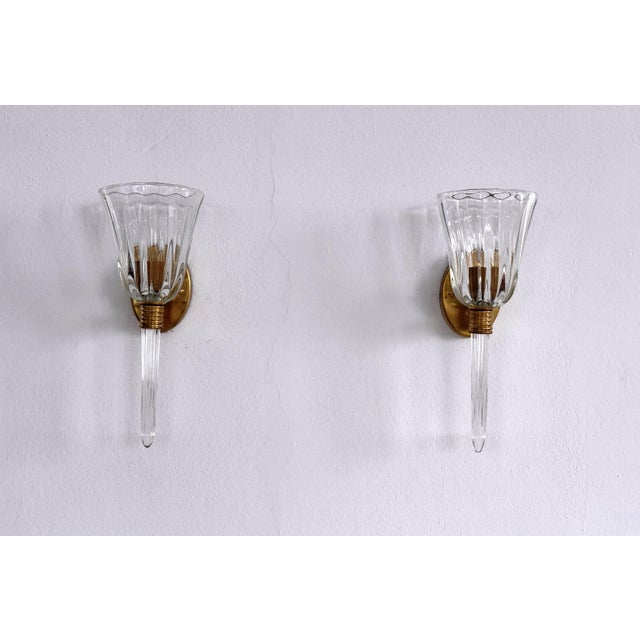 Italian Murano Crystal Glass and Brass Wall Sconces, 1990s, Set of 2 For Sale - Image 9 of 18