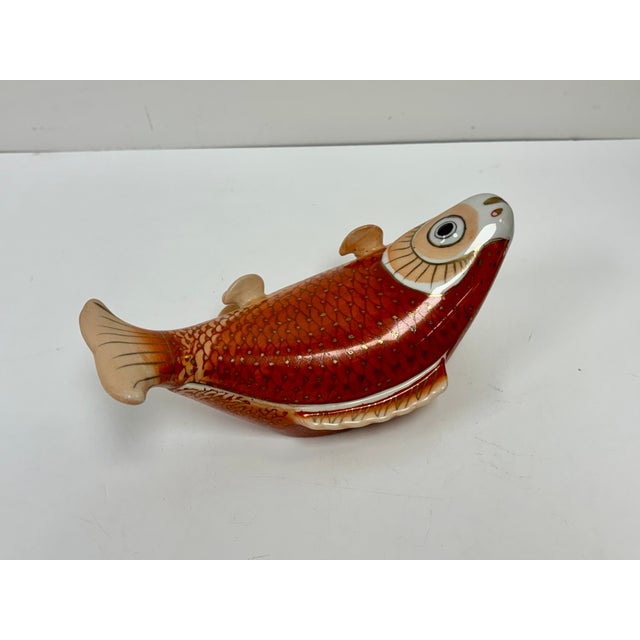 Vintage Chinese Hand Painted Carp/Koi Fish Box With Lid For Sale - Image 4 of 11