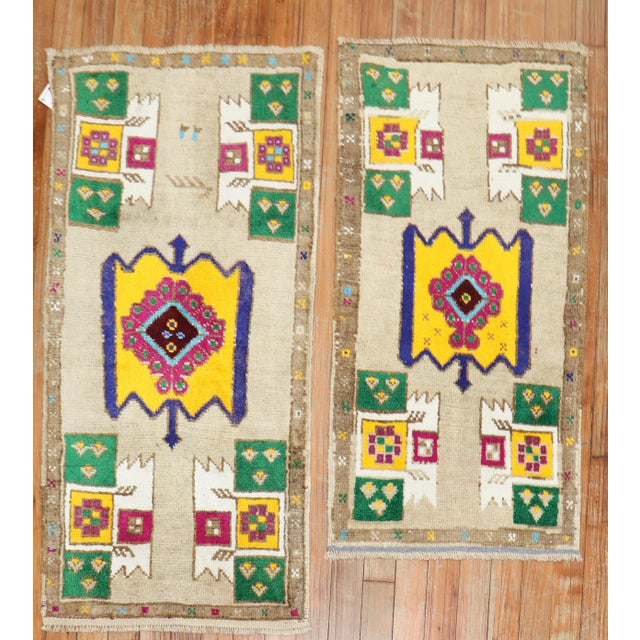 Rustic Late 20th Century Funky Pair of Turkish Rugs - 1'6" x 2'11" For Sale - Image 3 of 6