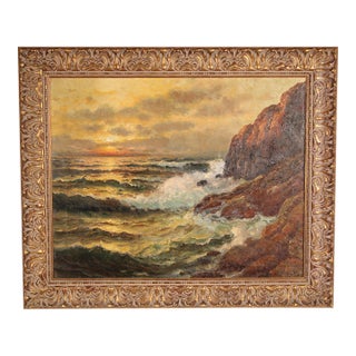 Coastal Seascape Painting at Sunset by Richard Dey De Ribcowsky (1880-1936) For Sale
