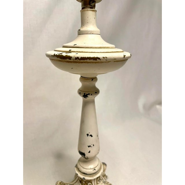 Metal French Country Small Cream Table Lamp For Sale - Image 7 of 12
