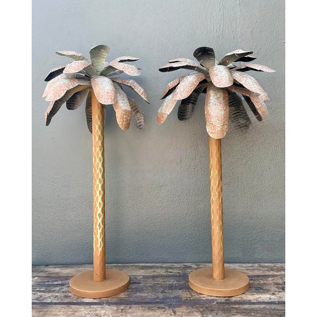 Metal Vintage Punch Cut Tole Palm Trees - A Pair For Sale - Image 7 of 12