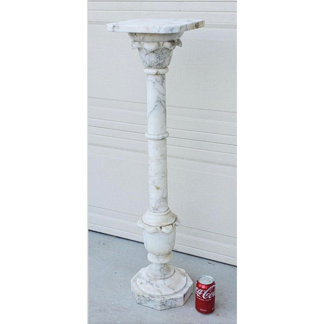 White Antique Italian Calcutta Marble Carved Column Pedestal Display Plant Stand For Sale - Image 8 of 12