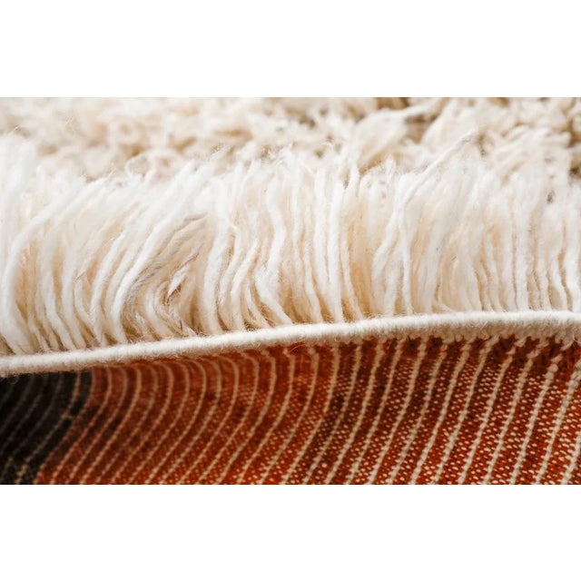 White Hand-Knotted Reversible Natural White Shag Moroccan Wool Rug With Sunrise Stripe Back 5x8' For Sale - Image 8 of 13