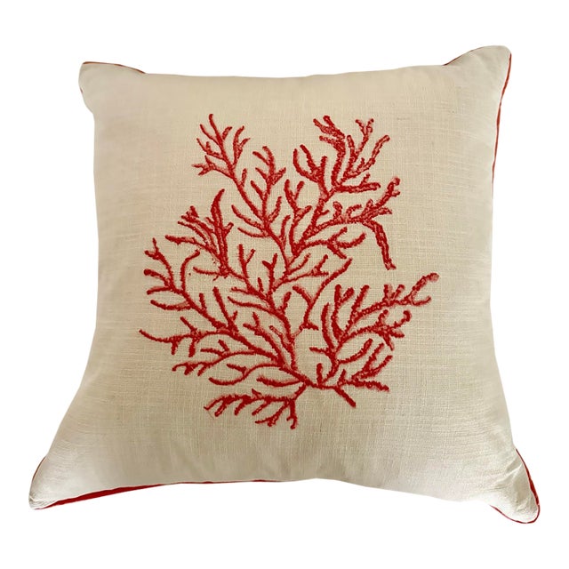 Coral Motif Embroidered Pillow For Sale