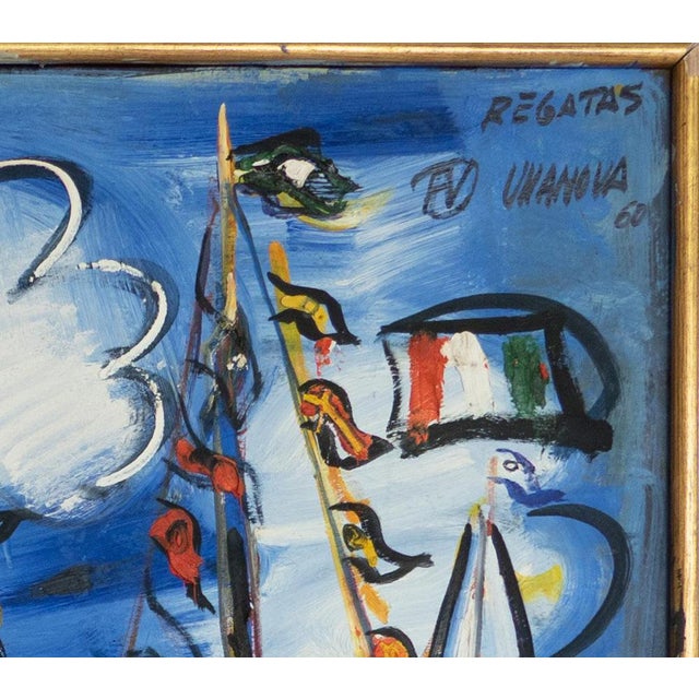 Fermín Vilanova, Sailboats at Regatta, Original Oil Painting, 1960 For Sale - Image 4 of 5