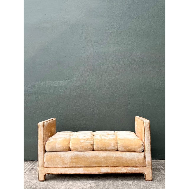 Mid-Century Modern Vintage Crushed Velvet Tufted Bench For Sale - Image 3 of 12