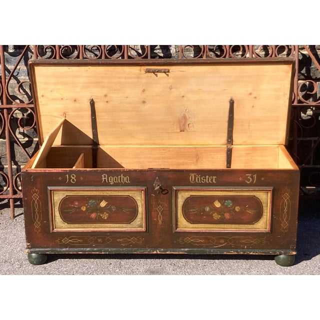 Pine Trunk or Blanket Chest in Original Decorative Paint For Sale - Image 11 of 16