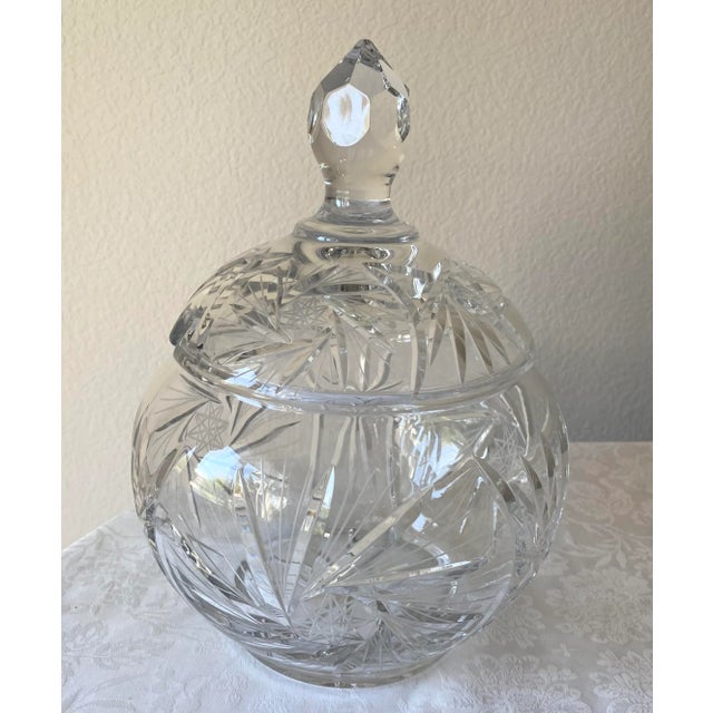 Mid 20th Century Crystal Hand Cut German Covered Punch Bowl With 10 Crystal Cups Excellent Condition For Sale In Denver - Image 6 of 12