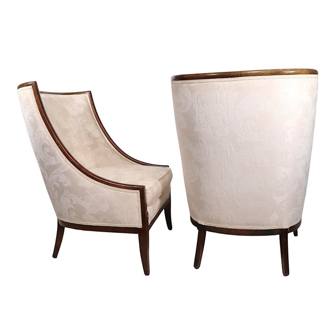 Textile Mid 20th Century Pr. High Style High Back Gondola Scoop Chairs For Sale - Image 7 of 14