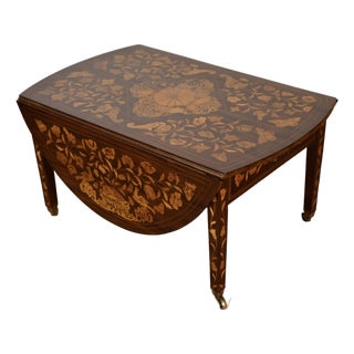 1900s Antique Dutch Marquetry Mahogany Pembroke Drop-Leaf Coffee Table For Sale