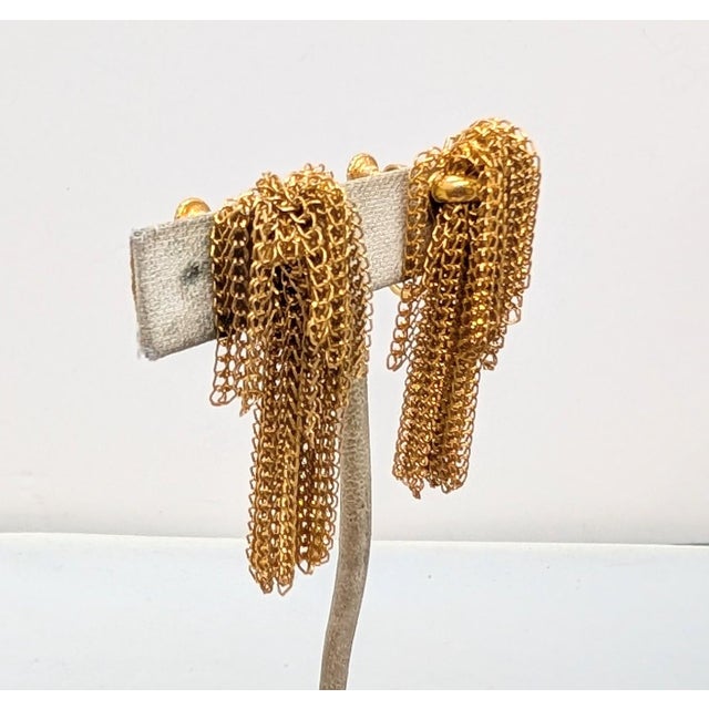 Mid-Century Modern Vintage Signed Napier Goldtone Fringe Clip Earrings-2 Pieces For Sale - Image 3 of 8
