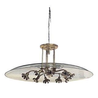Glass and Brass Chandelier attributed to Pietro Chiesa for Fontana Arte, 1940s For Sale