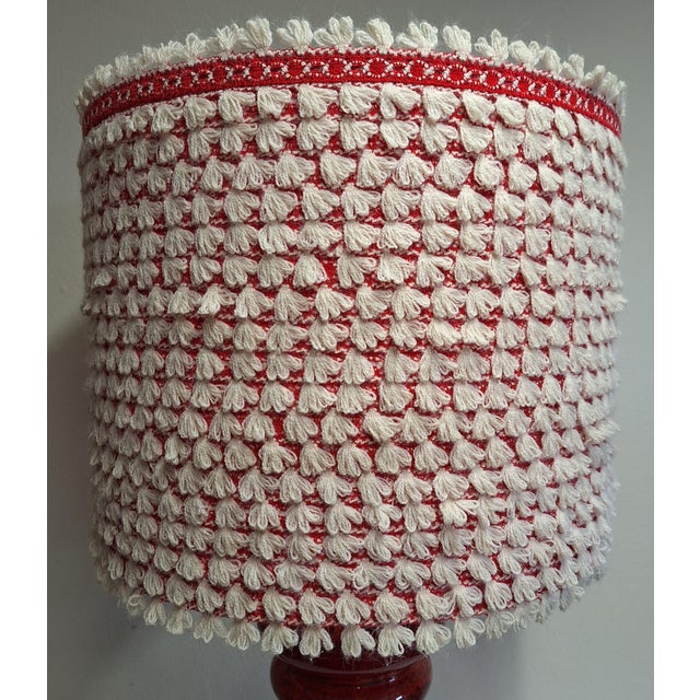 Textile Large Vintage German Table Lamp with Red Ceramic Base and Handmade Fabric Shade from Lamplove, 1970s For Sale - Image 7 of 10