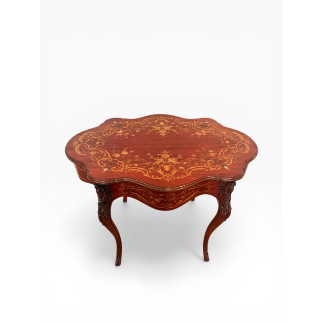 Mid 20th Century Louis XV Style Inlaid Marquetry Console Table With Mother-of-Pearl Accents For Sale In Boston - Image 6 of 12